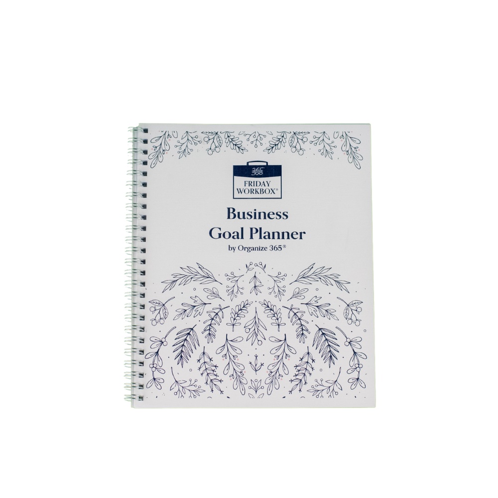 Spiral Wire Bound Business Goal Planner in white and navy design