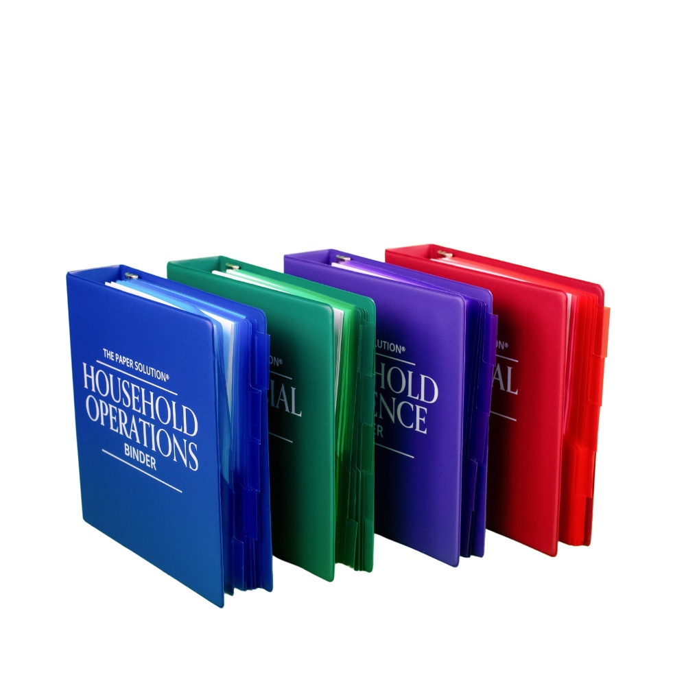 The Paper Solution Operations, Financial, Reference and Medical binders lined up