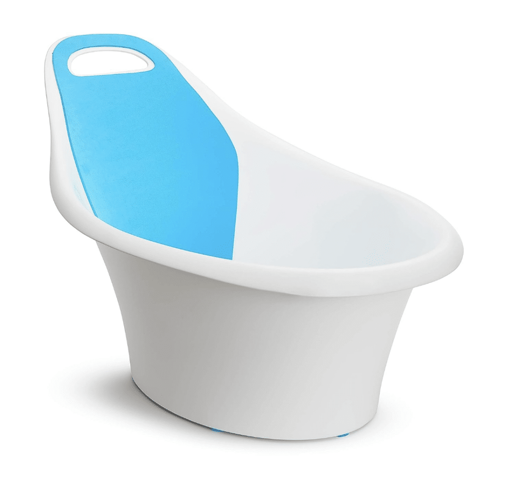 a white and blue tub