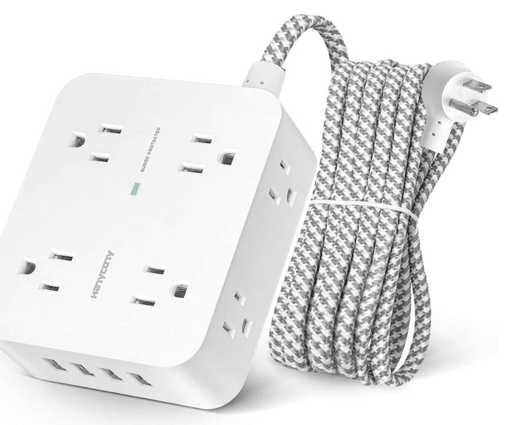 a white power strip with a cord