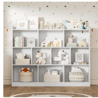 White Bookshelf, Wood Bookcase with 3 Tier Open Shelves