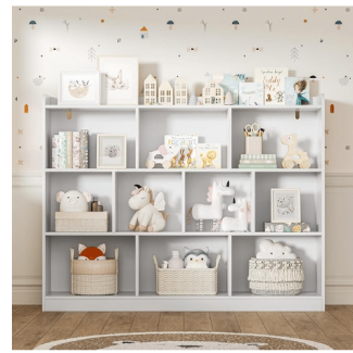 White Bookshelf, Wood Bookcase with 3 Tier Open Shelves